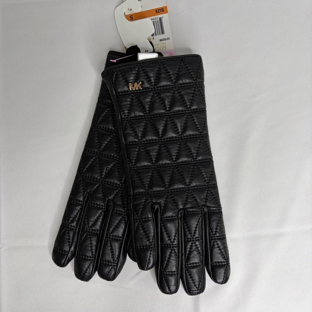 Michael Kors Womens Black Quilted Genuine Leather Tech Gloves Size Small MSRP 98